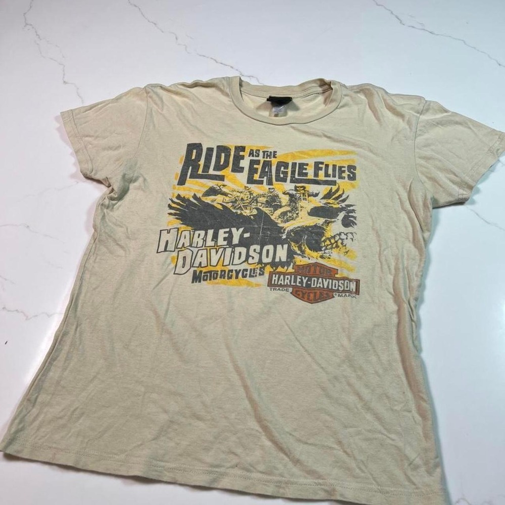 Harley-Davidson T-Shirt Womens Medium Tan As The Ride Eagle Flies Indianapolis